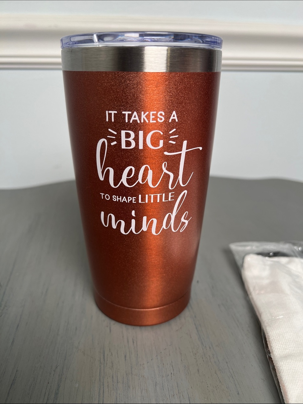 Insulated Copper color Tumbler with Teacher Heart Quote includes zipper pouch